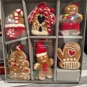 New Pottery Barn Felt Gingerbread Ornament Set, Set of 6